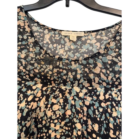 Paper Crown Floral Print Womens XS Black Multicolor Bell Sleeve Dress - Picture 6 of 9